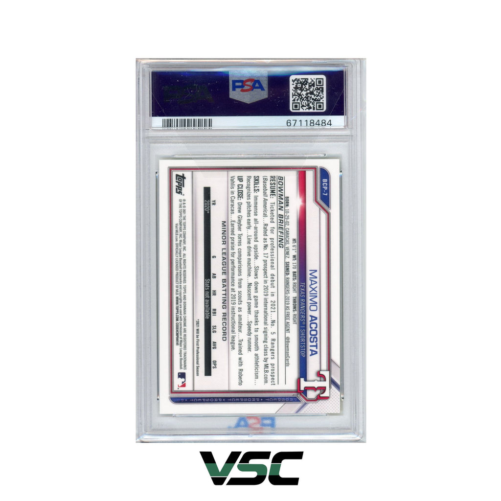 2021 Bowman Chrome · Maximo Acosta · BCP-7 · PSA 9