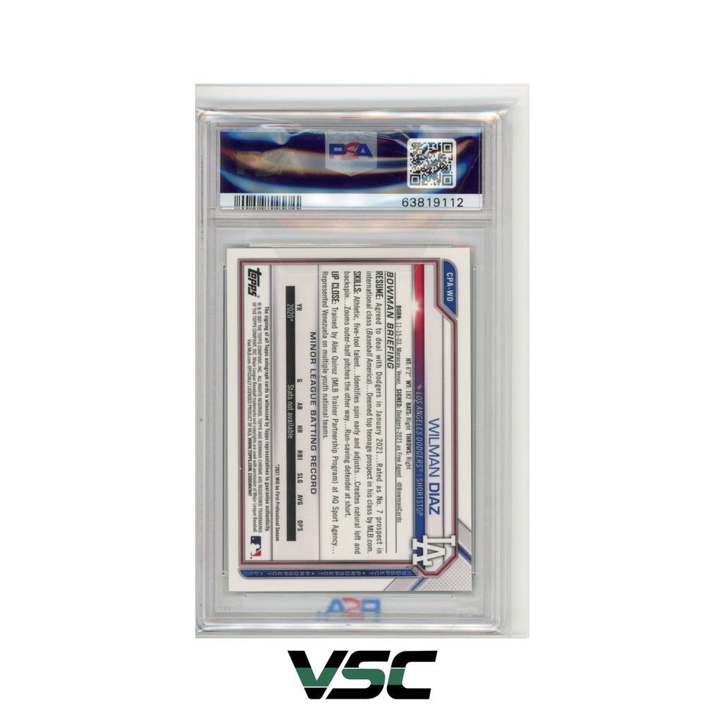 2021 Bowman Chrome · Wilman Diaz · CPAWD · PSA 9