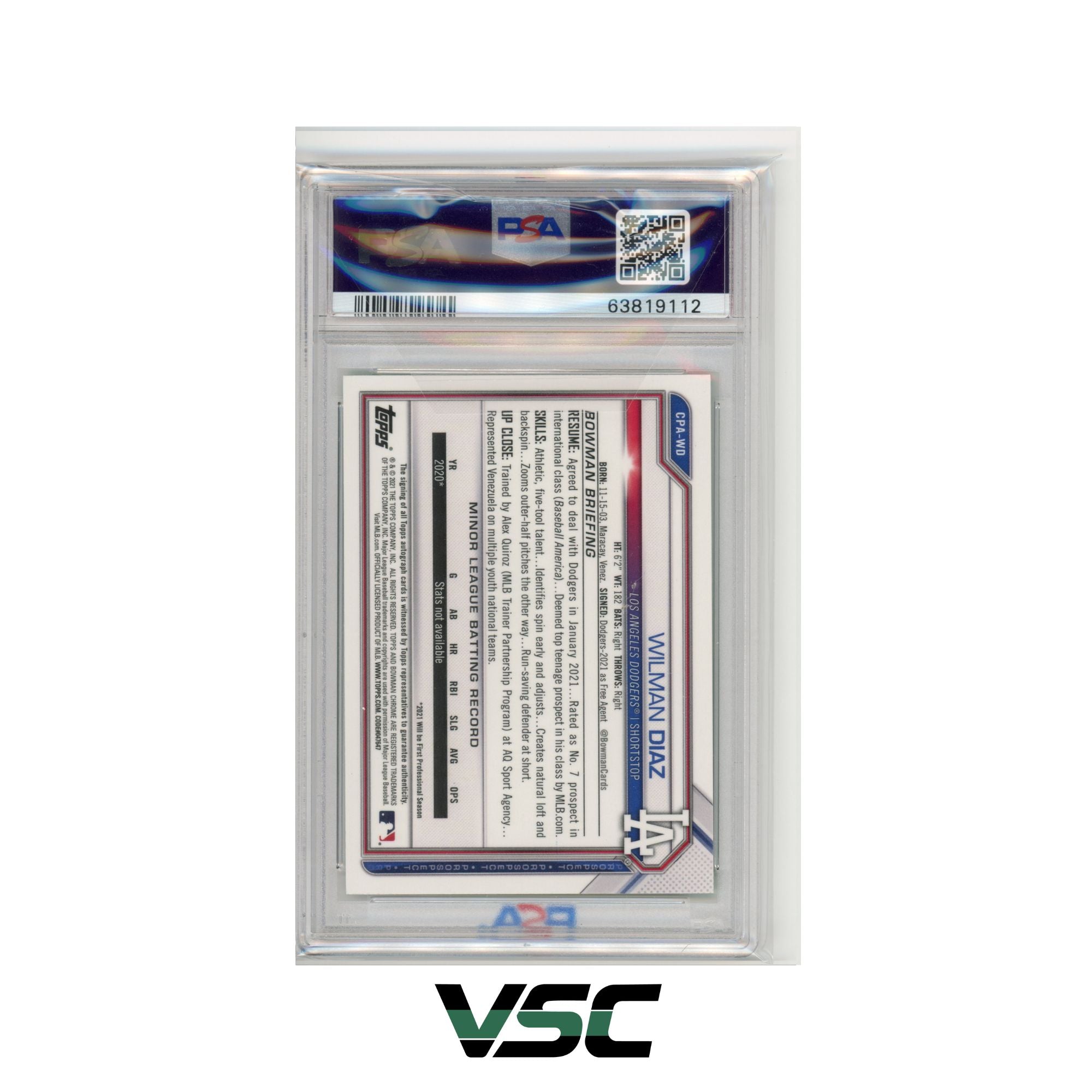 2021 Bowman Chrome · Wilman Diaz · CPAWD · PSA 9