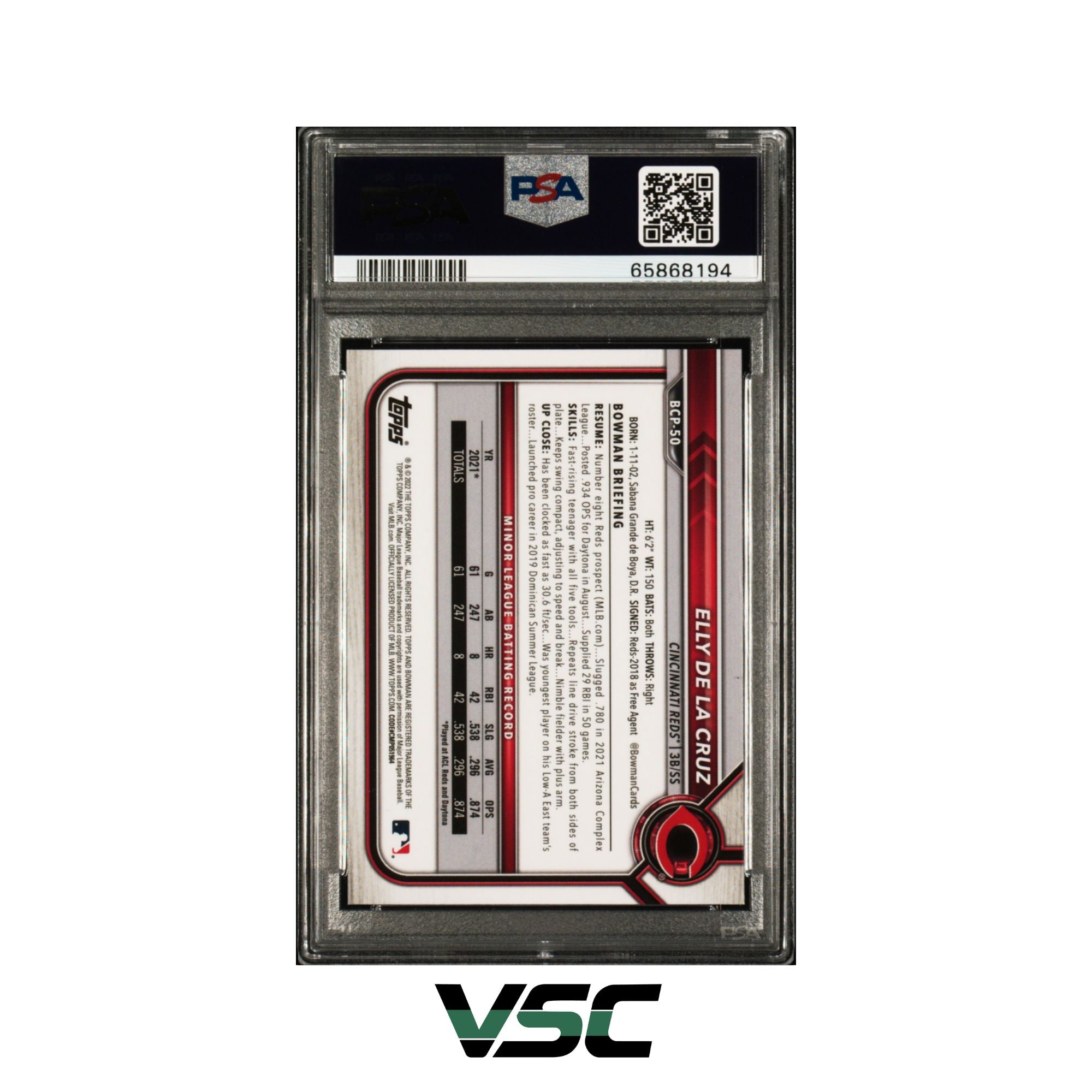 2022 Bowman S/E · Elly De La Cruz · BCP-50 · PSA 10