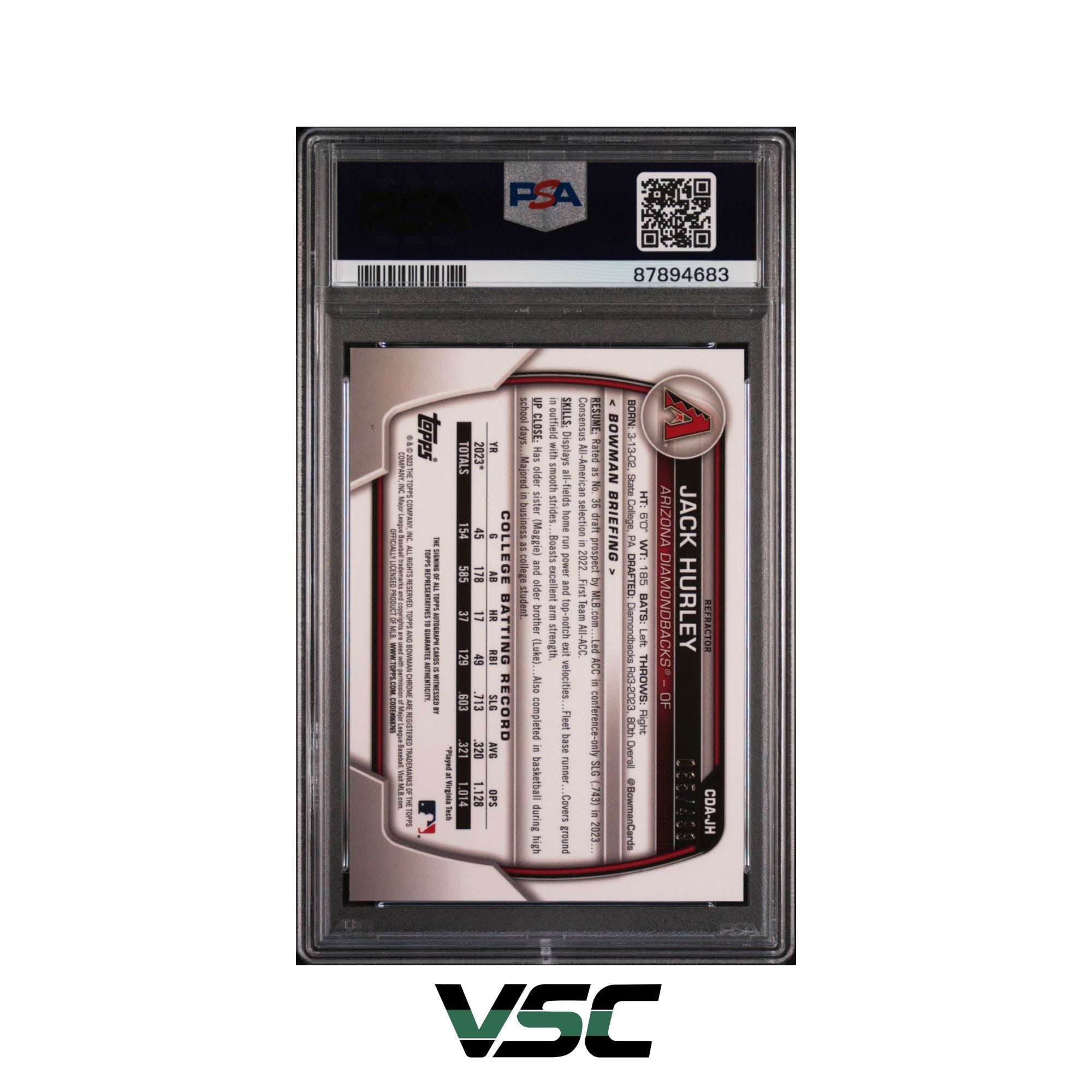 2023 Bowman Draft · Jack Hurley · CDAJH · PSA 10