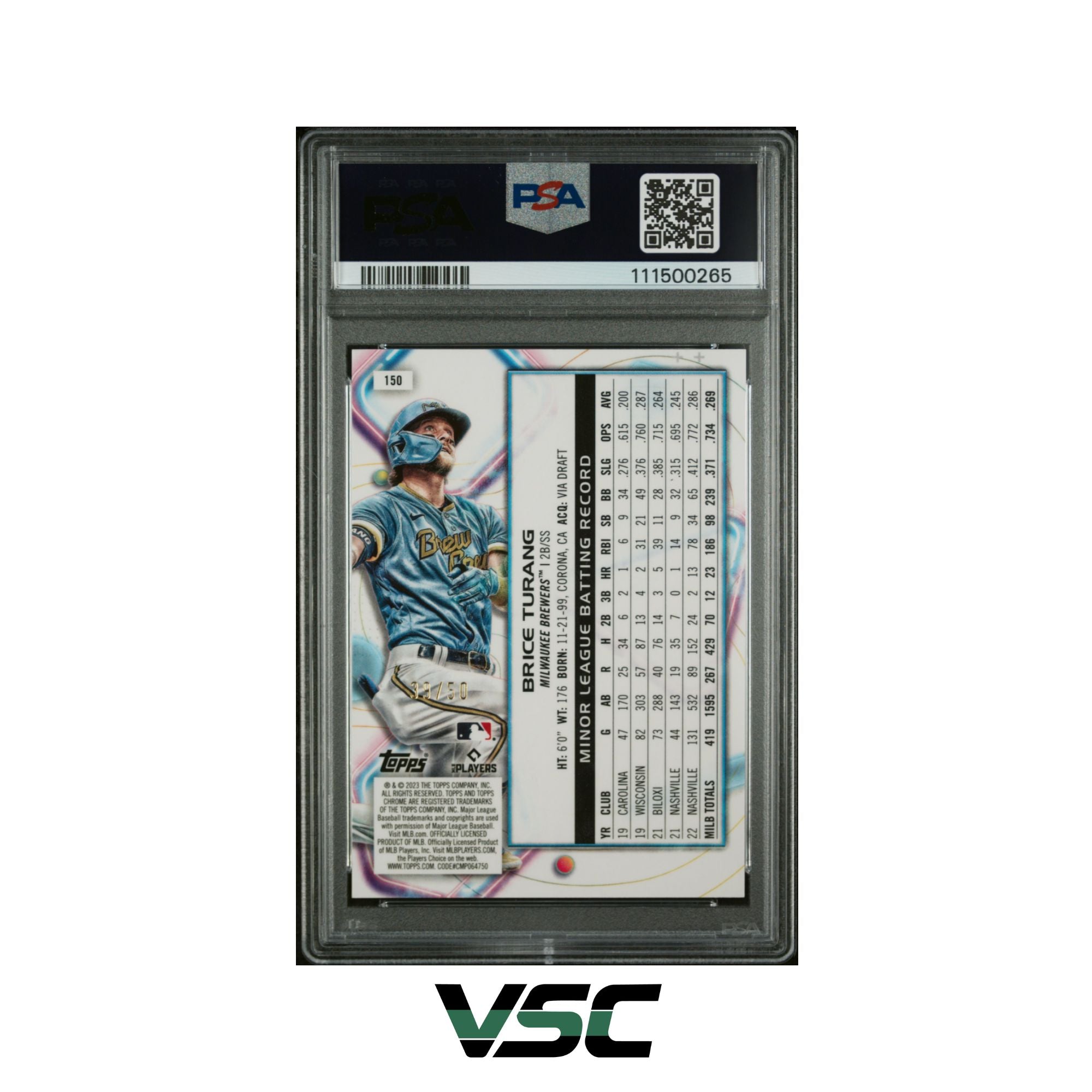 2023 Topps Cosmic Chrome · Brice Turang · 150 · PSA 10