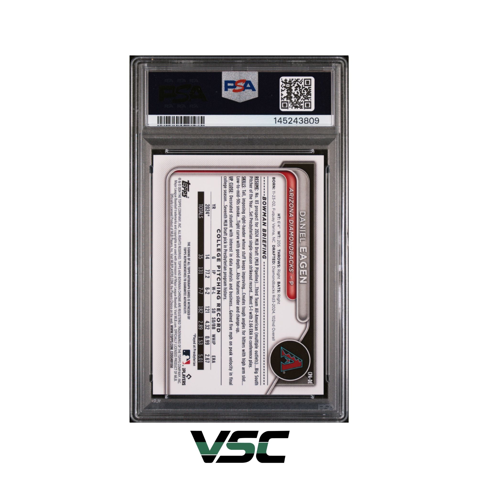 2024 Bowman Draft · Daniel Eagen · CPADE · PSA 9