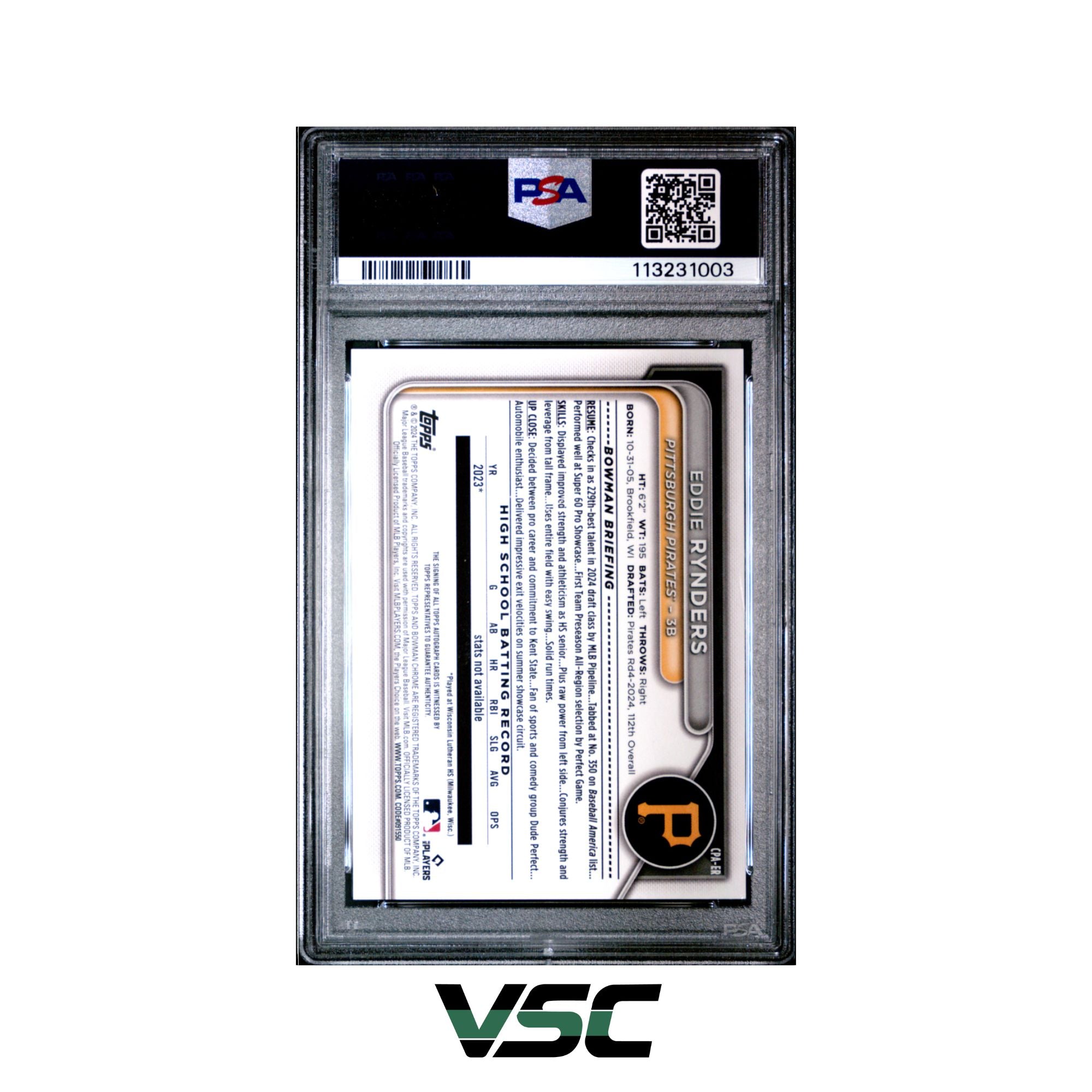 2024 Bowman Draft · Eddie Rynders · CPAER · PSA 10