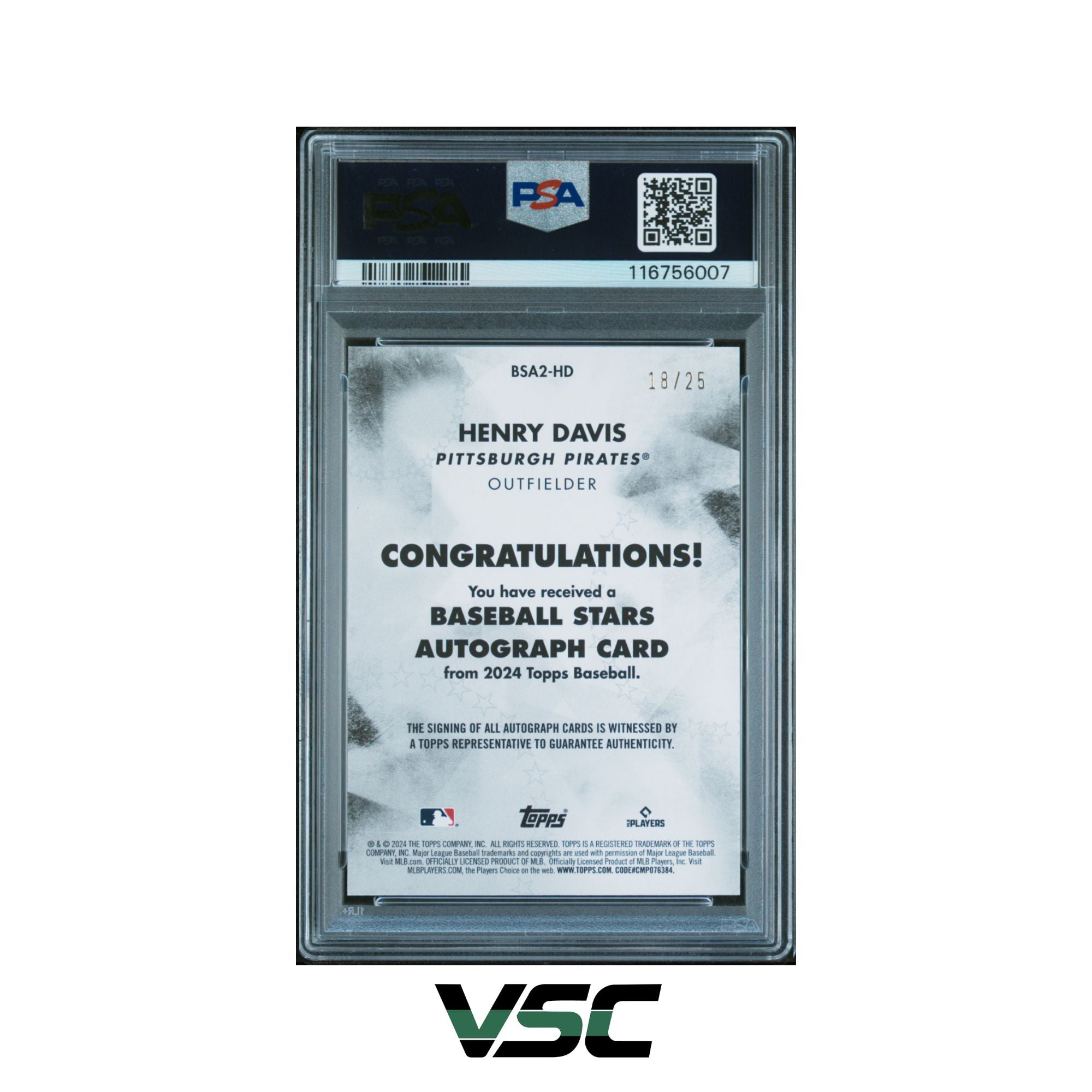2024 Topps · Henry Davis · BSA2HD · PSA 9