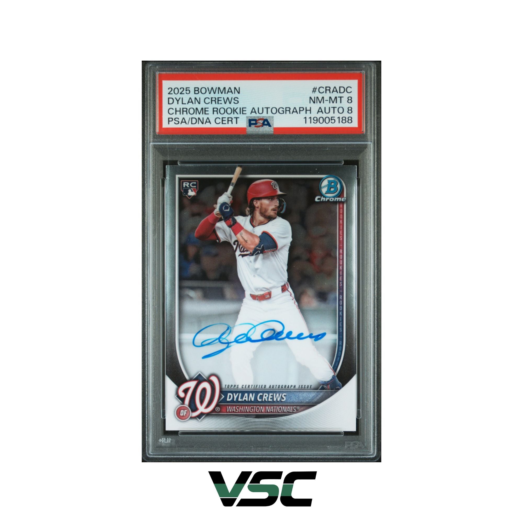 2025 Bowman · Dylan Crews · CRADC · PSA 8