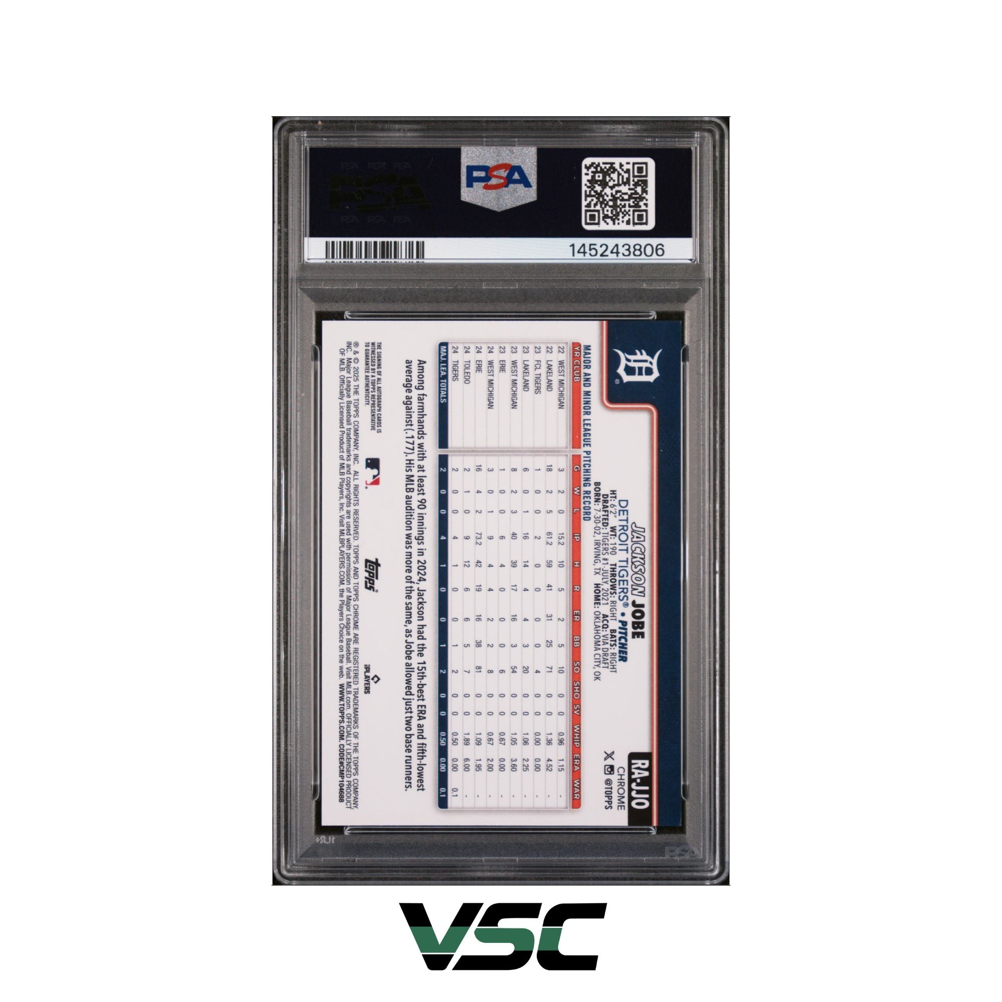 2025 Topps Chrome · Jackson Jobe · RAJJO · PSA 8