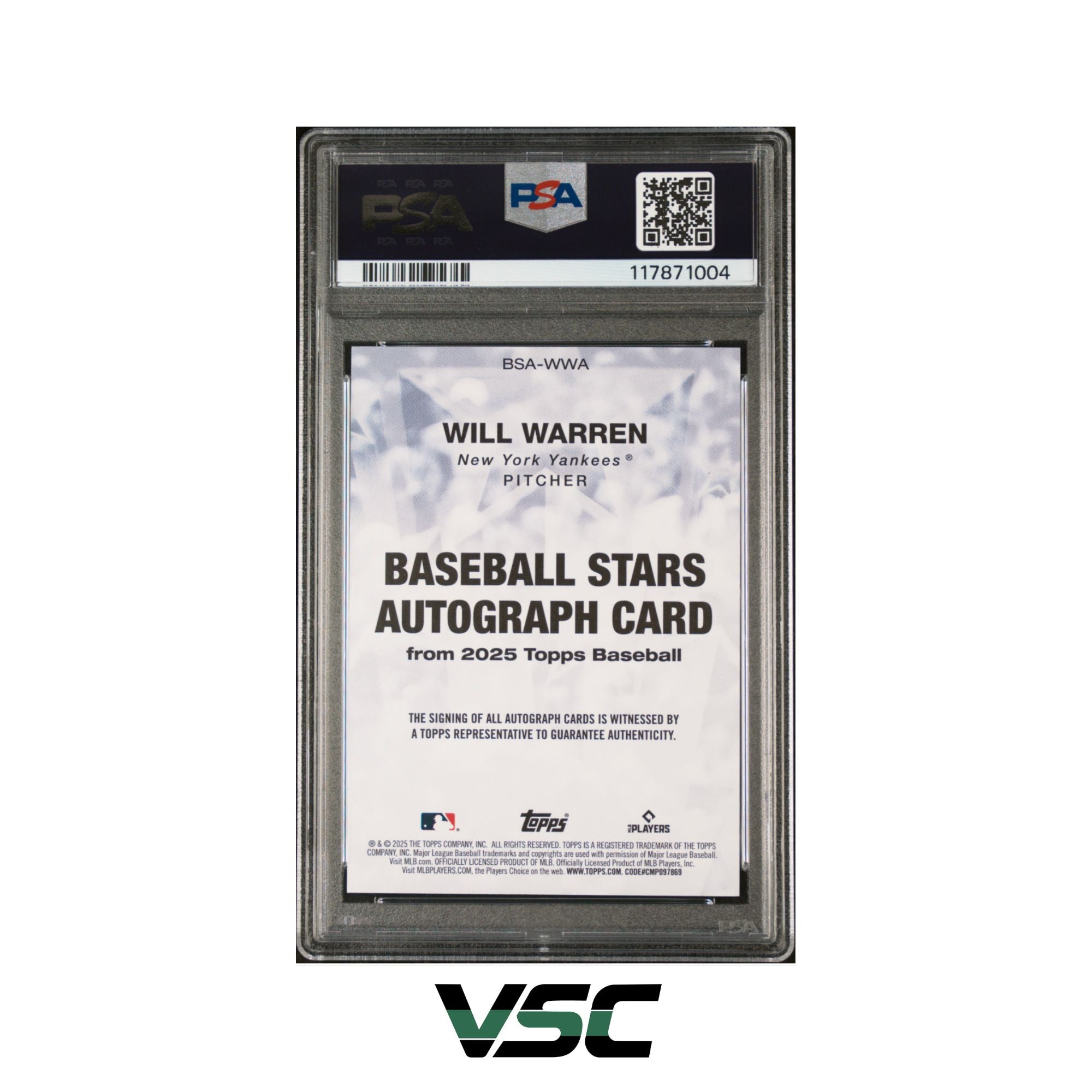 2025 Topps · Will Warren · BSAWWA · PSA 9